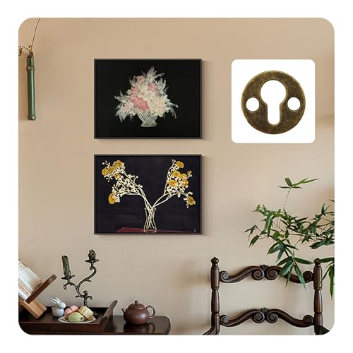 Image of 50Pcs Round 1 Inch Mortise Type Metal Keyhole Hangers, Antique Bronze Shelf Brackets for Photo Picture Frame Hanging with Screws