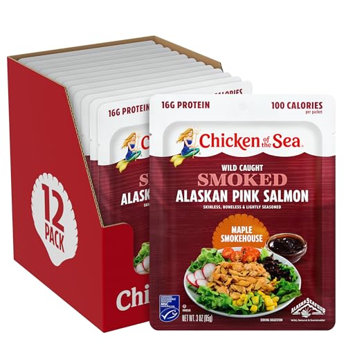 Image of Chicken of the Sea Smoked Alaskan Pink Salmon, 3 oz. Packets (Box of 12), Wild Caught Salmon, Maple Smokehouse