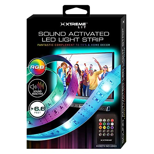 Image of XTREME USB Powered Sound Reactive LED Light Strip with 8 Unique Colors, 8 Color Changing Modes, Preinstalled Adhesive Back and Included IR Remote - 6.6ft