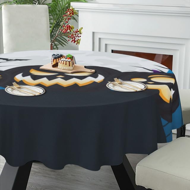 Miniatura 5 de Bidesign Mantel redondo de Halloween lavable a prueba de derrames, con calabaza funky para decoración de Halloween, cena, picnic, fiestas,