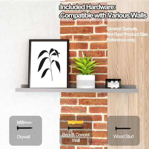 Image of Grey Floating Shelves for Wall Decor, 24 in Shelf with Lip Set of 2