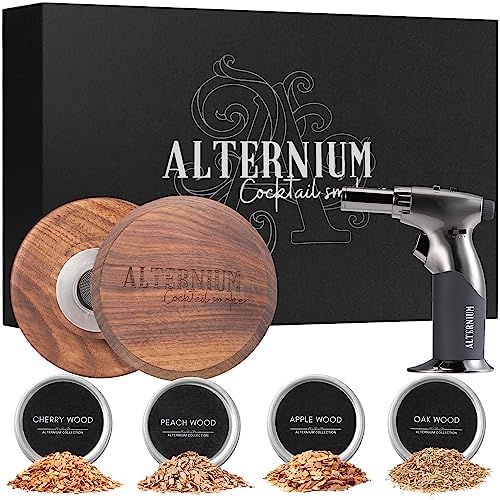 ALTERNIUM Cocktail Smoker Kit w/Torch - Bourbon Old Fashioned Infusion Portable Smoked Whiskey Barrel Infuser Accessories for Bartending Drinks Gift for Him Men Husband Dad Father (Butane Excluded)