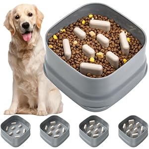Slow Feeder Dog Bowls for Large Breed, Adjustable Dog Cat Puzzle Slow Feeder Bowl, Slow Eating Maze Dog Puppy Food Dish for Small Medium Large Size Pet, One Size Gray