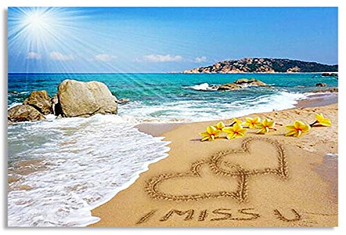 Beach Love Heart DIY Full Drill 5D Diamond Painting by Number Kits for Adult, Stitch Crystal Diamond Painting on Canvas,Embroidery Jewel Painting Gifts Home Wall Arts Crafts DÃ©cor 15.7x11.8 inch
