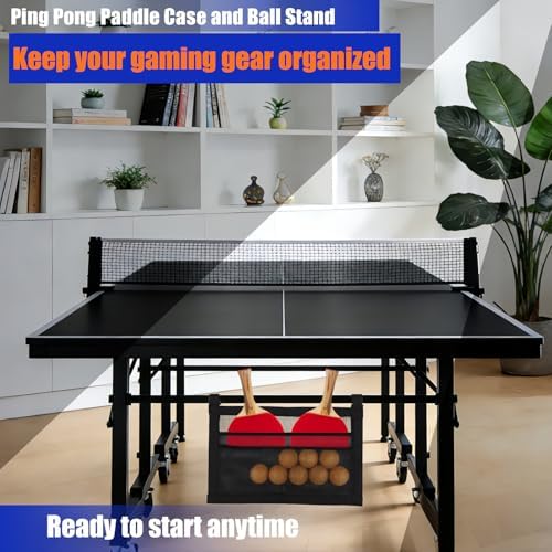 Ping Pong Paddle Holder with Straps, Mesh Under Table Ping Pong Organizer Hanging Pickleball Holder Table Tennis Accessories for Racket Ball Storage Organization - 1