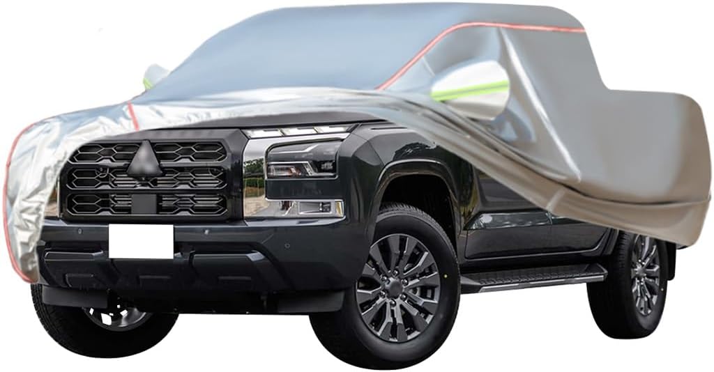 WOLWES Car Cover are Suitable for Mitsubishi L200 All-Weather Windproof, Snowproof, Rainproof, UV-Protected and Breathable All-Season Universal with Side Door Zip Oxford Cloth Car Cover (Color : Blac