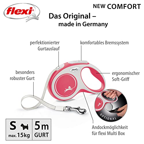 flexi® Comfort S Gurt 5 m rot, Roll-Leine für Hunde bis 15 kg