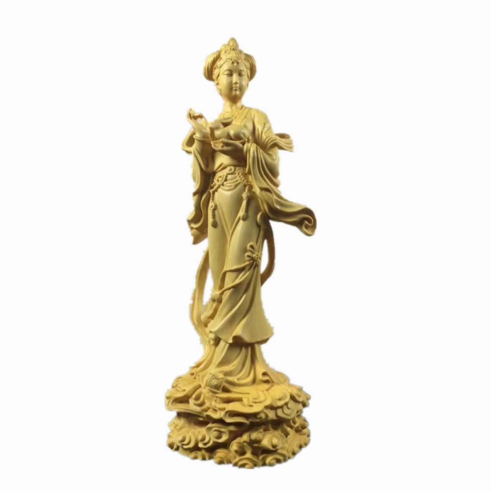 YNIYUJKL Feng Shui Ornaments Boxwood Ancient Beauty Statue,Wood Chinese Decor Figurine,Home And Office Sculpture,H18Cm/7.1In