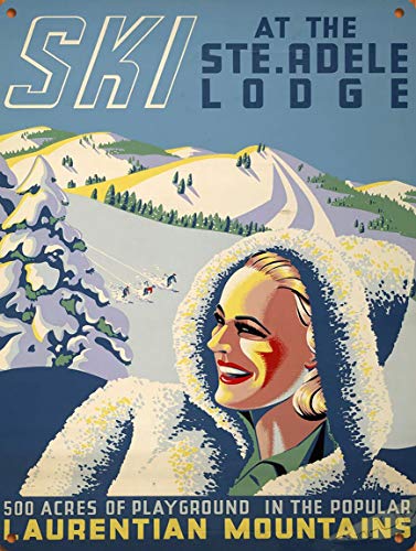 Cartel de estaño para decoración de pared con diseño de chica de Santa Adele, con texto en inglés 'Ski St Adele' (8 x 12 pulgadas)