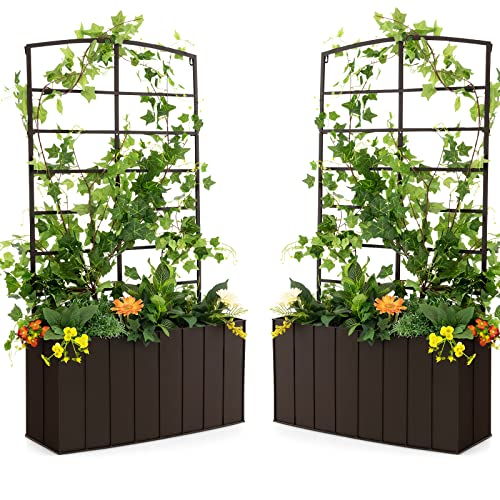 Giantex Set Of 2 Raised Garden Bed With Trellis, 44” Elevated Garden Planter Box, Indoor Outdoor Free Standing Plant Raised Bed, Vertical Bed Box With Lattice For Vine Flowers Climbing Or Hanging #TOP13