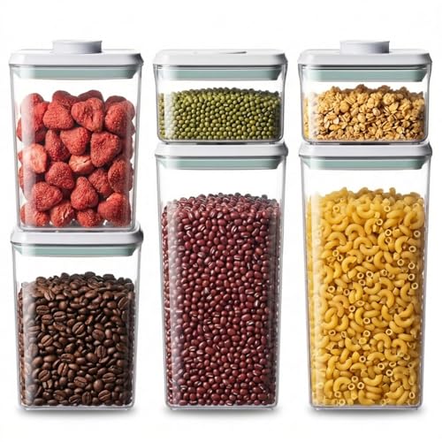 Pop Airtight Food Storage Containers with Lids Stackable Containers for Kitchen Pantry Organization Ideal for Cereal Snacks Flour Sugar Coffee and Spaghetti (gray, 6 pcs)