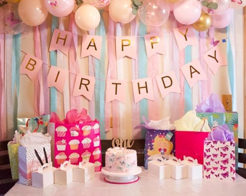 Image of Happy Birthday Banner Pink Birthday Signs Party Supplies Garland Decorations Nursery Hanging Decor (Soft Pink)