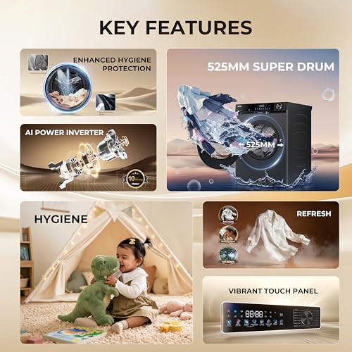 Image of Haier 10Kg,5 Star,AI Smart LIFE+,Vibrant Touch Panel, 525 mm Super Drum, Refresh,WiFi enabled,Fully Automatic Front Load Washer(EFL100-IM14F5ES8U1 | Dark Jade Silver)