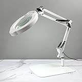 Gdfnmogo Lámpara de aumento LED con lente de vidrio óptico de 4.3 pulgadas, 5 modos de color y brillo regulable, mesa ajustable o diseño de clip para leer, manualidades, inspección, negro (blanco C)