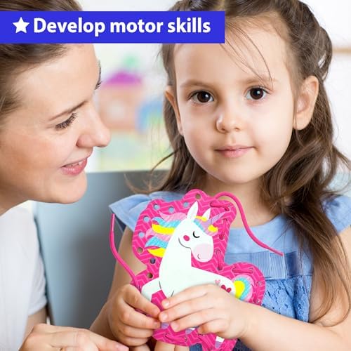 KRAFUN Beginner Unicorn 10-Pack Lacing Cards for Kids Age 3+ - 4