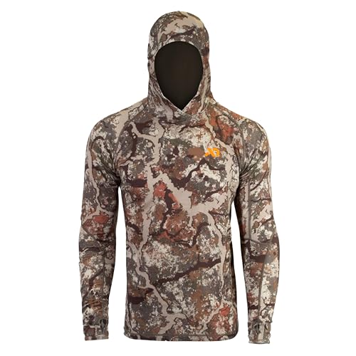 First Lite Menâ€™s Wick Hoody - Merino Wool Ultralight Camo Hunting Base Layer, Quick Dry, UV Protection Hunting Clothing, First Lite Specter, Small