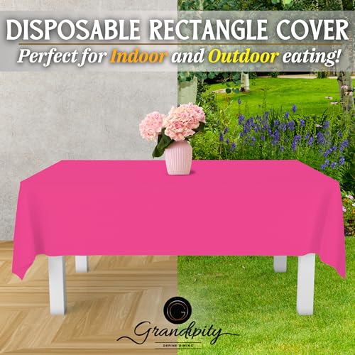 Image of Grandipity 24 Pack Premium Disposable Plastic Tablecloth 54 Inch. x 108 Inch. Decorative Rectangle Table Cover - Hot Pink