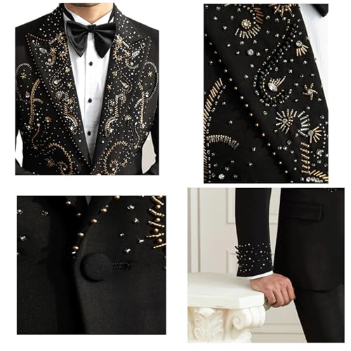Luxury Mens 2 Pieces Suit Slim Fit Dinner Tuxedo Blazers Pants Outfit with Handmade Rhinestone for Prom,Party,Wedding4