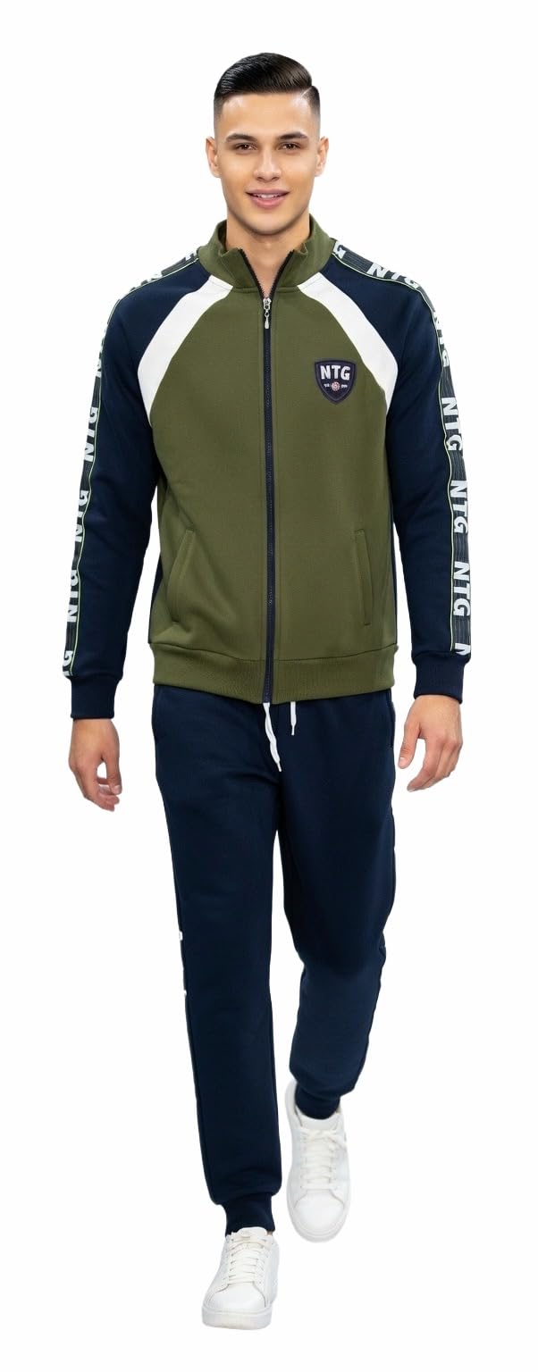 NOTTINGHAM Chándal para hombre de invierno afelpado, fabricado en sudadera de algodón de garce, conjunto deportivo para tiempo libre y deportivo (35262 verde, XXL)