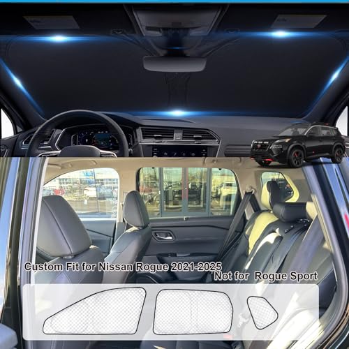 Image of KMF Thicken Sun Shades for Nissan Rogue(Not Sport) 2021-2025 Accessories, Full Car Window Covers Sunshade for Windshield Side Rear, UV Block and Blackout Protect Privacy for Car Camping Outdoor 8pcs
