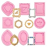Silikonformen im Vintage-Stil, 8-teiliges Set, Mini-Bilderrahmen im Barockstil, Fondantform für Torten Dekoration, Kunstharz Gießformen mit Zahlen und Ornamenten, verzierte Herz- und Ovalmotive