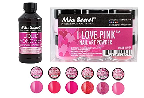 Mia Secret - Monomer 4 oz + I Love Pink 6 Colors Set