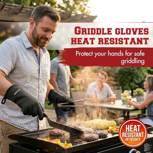 Image of KITCHEN PERFECTION XL Silicone Oven & Griddle Gloves -Extreme Heat Resistant BBQ & Grilling Gloves -Handle Hot Food Right on Your Griddle |Waterproof Oven Mitts Grill Gloves |Superior Set+3 Bonuses