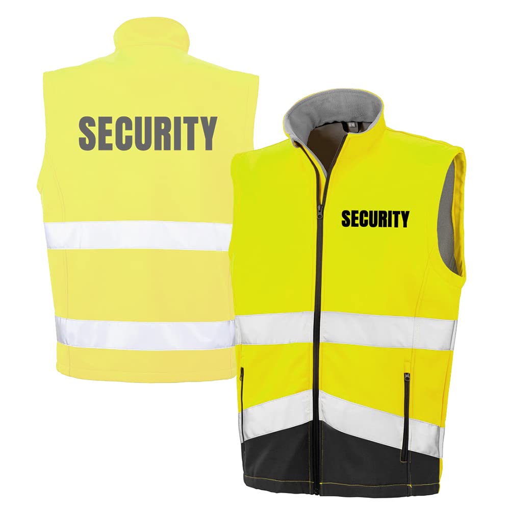 SECURITY Sicherheitsweste GELB aus Softshell - Gelb Warnweste nach EN ISO 20471 zertifiziert - Unisex und hochwertigem Reflektorstreifen
