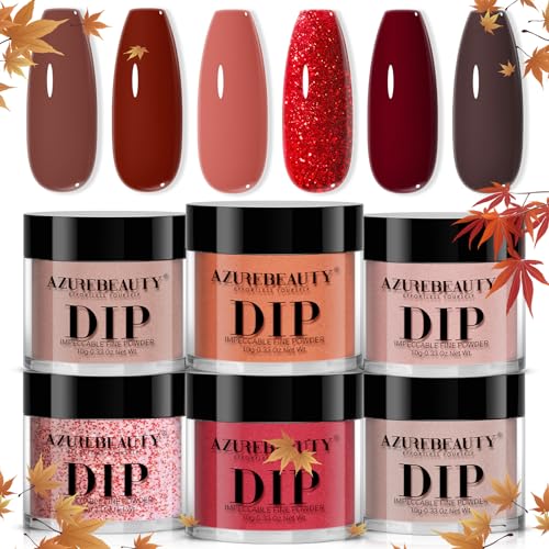 AZUREBEAUTY-Dip-Powder-Brown-Red-Glitter-6-Colors-Dipping-Powder-Starter-Kit-French-Nail-Art-Manicure-DIY-Salon-for-Women-No-Need-Nail-Lamp-Cured AZUREBEAUTY Dip Powder, Brown Red Glitter 6 Colors Dipping Powder Starter Kit French Nail Art Manicure DIY Salon for Women, No Need Nail Lamp Cured - Image 1