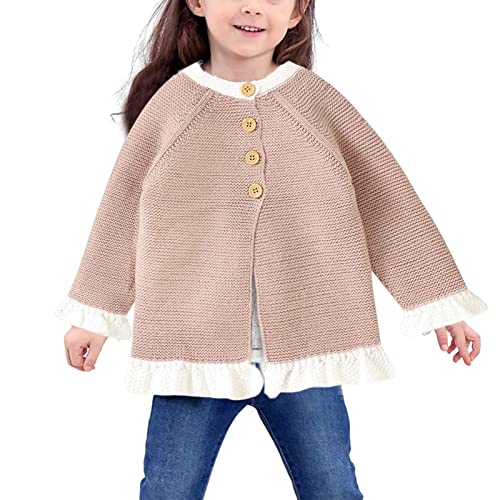 Qiraoxy Kleinkind Baby Mädchen Strickjacke Langarm Rüschen Strickwaren Mäntel Strickpullover Oberbekleidung Mädchen Prinzessin Kleidung Herbst Winter Warme Outfits mit Mütze