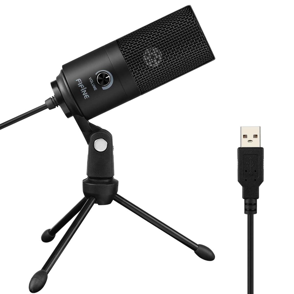 FIFINE USB PC Microphone, Computer Recording Condenser Microphone for Vocal Voice-Over Podcast, Studio Desktop Metal Mic with Gain Knob, Compatible with Mac Windows Zoom, Black Studio Mic-K669B
