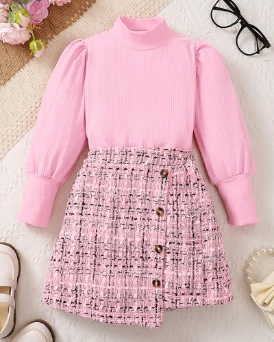 Image of Toddler Girl Clothes Fall Winter Girls Clothing Set Long Sleeve T-Shirt Tops & Plaid Mini Skirts Dress 2Pcs Outfits