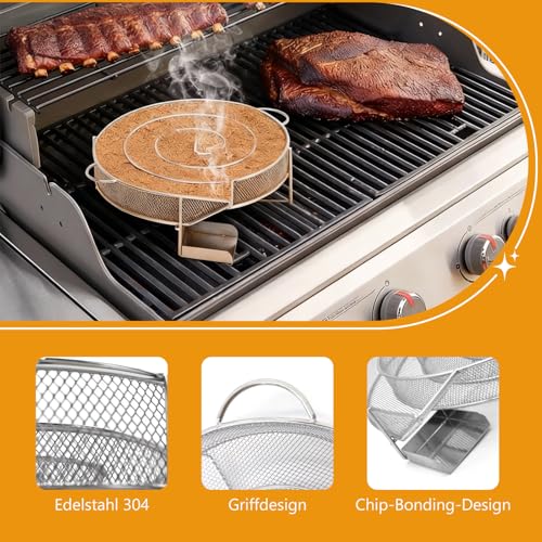 Kaltrauchgenerator Edelstahl Set, Kaltrauch Kaltraucherzeuger Edelstahl für Räucherofen, mit 2 Fleischhaken und1 Reinigungsbürste für Räucherofen BBQ