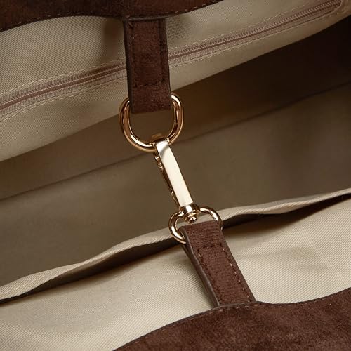 Bolsa tote grande de gamuza para mujer marrón miniatura 7