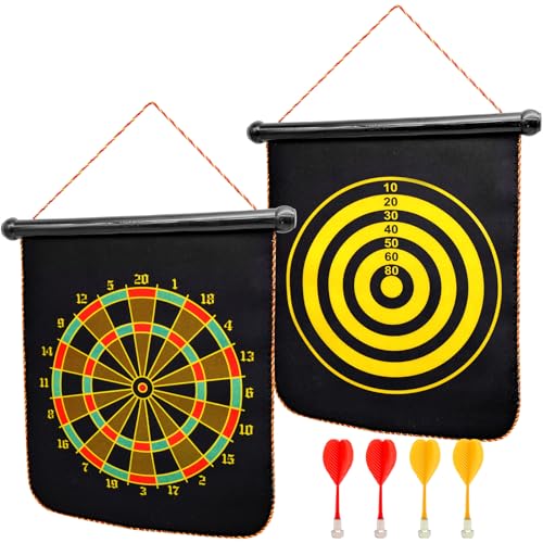 Dart Board Set, Diana Magnética de Dardos con 4 Dardos, Diana de Doble Cara para Deportes de Ocio Juego de Lanzamiento de Dardos Colgantes para Fiestas de Interior Y Exterior (29×36 cm)