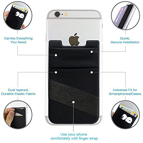 Phone Card Holder, Phone Wallet Stick On With Finger Strap Stretchy Card Holder For Back Of Phone Credit Card Holder For Phone Case Compatible With Most Of Cell Phone (Iphone, Samsung) - 3Pack Black #TOP3