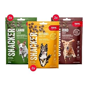 MERA Snacker Mix Pack without Grain (6 x 200 g), Hearty Soft Dog Treats for Training or as Snack, with Poultry, Lamb and Beef