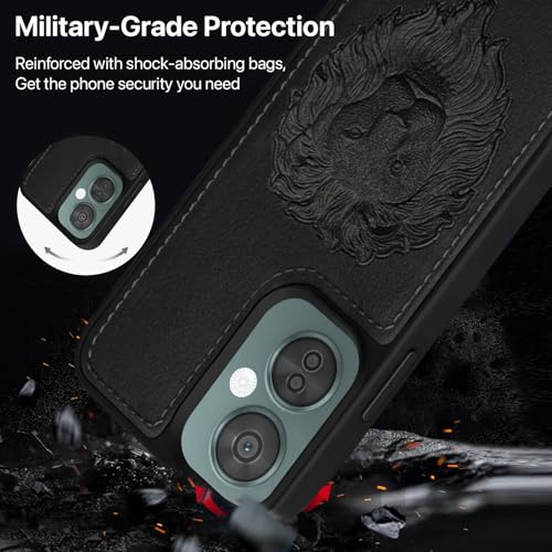 Image of Vaku Luxos Lion Embossed Back Cover Case for OnePlus Nord CE 3 Lite Premium Leather Stitched Soft Shockproof Protective TPU Phone Case Camera Screen Protector- Black