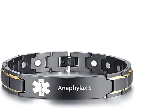 Miniatura 6 de Pulsera personalizada de identificación de alerta médica para hombres, pulsera de acero inoxidable grabada con láser, identificación de emergencia