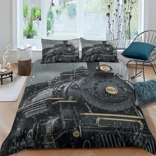 Historic Railway Funda de Edredón Microfibra Suave Tres Piezas Estampado 3D Cremallera Oculta Historic Railway Funda Edredon con Fundas de Almohada Transpirable Suave for familia Single（140x200cm）