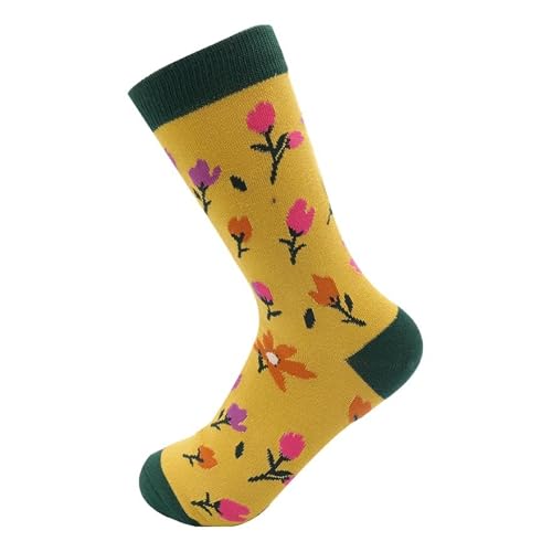 Miss Sparrow Women's Multicoloured Flower Head Olive Yellow Adult Socks