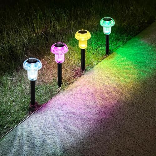 Solar Lights Outdoor Pathway Lights 4 Pack LED Waterproof Color C...