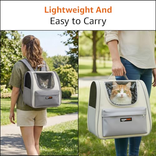 Image of Amazon Basics Cat Carrier Bag | Lightweight Soft-Sided Pet Travel Carrier with Transparent Window | Ventilated | Portable Hand & Shoulder Carry Bag for Cats & Small Pets | Grey | 36Lx21.5Wx32.5H cm
