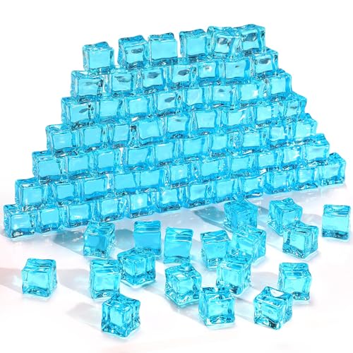 Landical 190 Pcs Blue Fake Ice Rocks 2.2 Lb/ 1 kg Simulation Ice Cube Shaped Glow in The Dark Pebbles for Fish Tank Aquariums Stones for Parties Art Decorations Outdoor Bars Garden Walkways