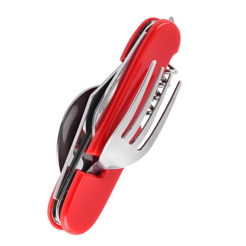 6 In 1 Pocket Knife,Army Classic SD Pocket Knife – 6-Function Compact Multi tool pocket knife with a small blade, poon, Fork with Corkscrew Bottle&Can Opener, Folding Portable Cutlery Set (Compact 1-Set)