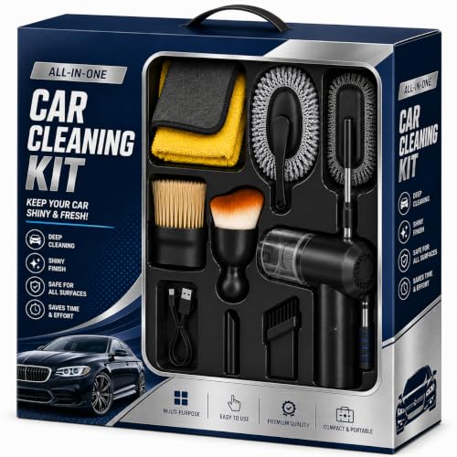 Image of Car Cleaning Kit with Mini Vacuum Cleaner, 6 Pcs Car Detailing Cleaning Set, Car Duster, Microfiber Cloth & Cleaning Brushes, Interior Cleaning Accessories for Dashboard, AC Vents, Seats & Console