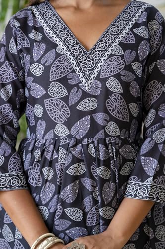 Lookmark Women's Printed Cotton Blend Lace A-Line Kurta Pant Dupatta Set - Ethnic Elegance For Every Occasion Experience Comfort And Style With This Stunning Ensemble (Az-Lm-P1-Ks2122-Xxl) Black