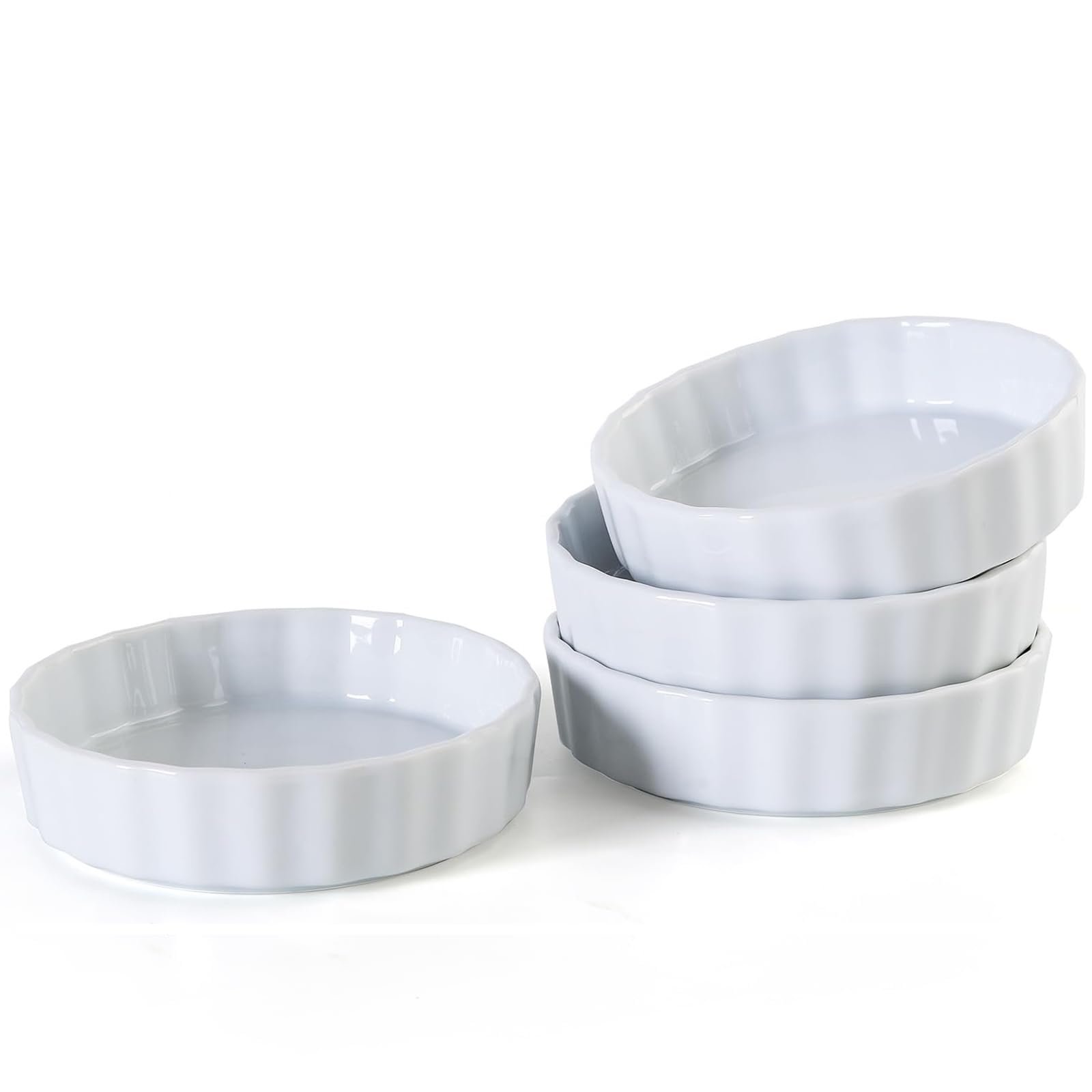 Ramequines de 5 pulgadas, juego de 4 platos de cerámica para hornear, ramequines ondulados, aptos para horno, redondos, porcelana, creme brulee, remedios de cocina para hornear, aptos para