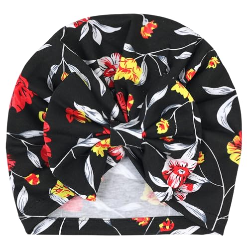 Image of BabyMoon Beanie Floral Bow Baby Boy's & Girl's Cap Kids | Toddler Infant Hat | Black | 6-48 Months