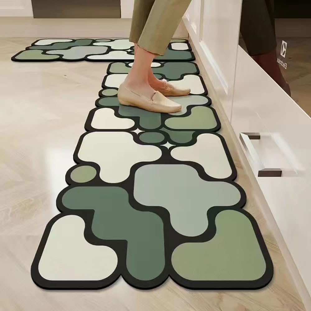 Tapis de cuisine absorbant vert sauge idéal pour embellir le couloir et la salle de bain